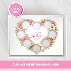 ESTÁNDAR EE.UU. – Inserto floral de corazón Día de las madres para caja de cupcakes | Plantilla imprimible