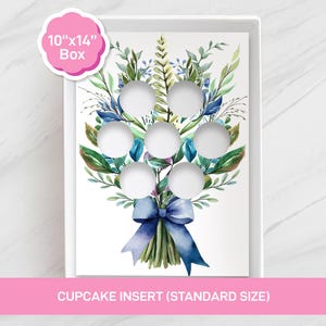 US STANDARD - Blue Bow Floral Cupcake box Insert | Printable Template