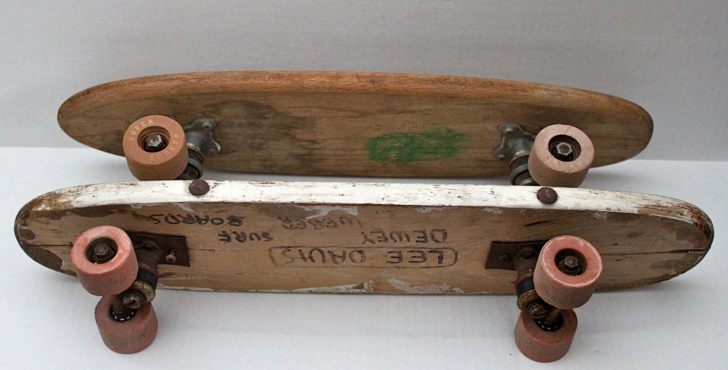 Pair of vintage 60s wood skateboards // clay wheels // Hobie Etsy