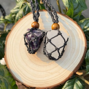 NEW SHOP! Black Macrame Crystal Pouch Necklace, Adjustable & Interchangeable Stone Holder, boho jewelry Empty Cage for Your Favorite Crystal