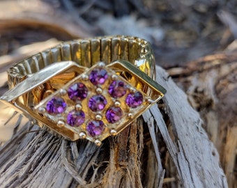 Antique Gold expansion bracelet,  DALE occupied Japan 1950s amethyst glass rhinestones