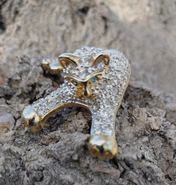 Vtg rhinestone encrusted Cat, tiger, cheetah, Leo… - image 3