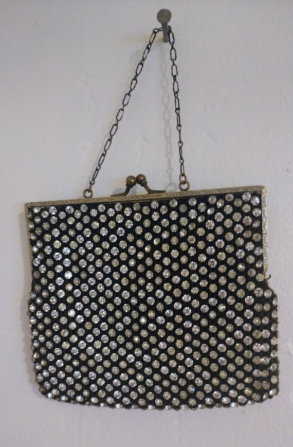 Antique Art Deco solid rhinestone handbag 1920s, 3