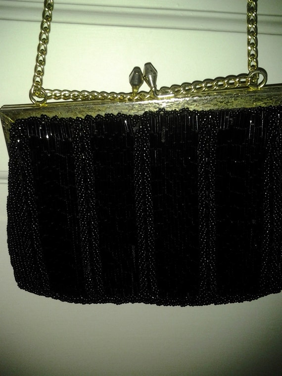 La Regale Black heavily beaded Bag c. 1950 - Stun… - image 5