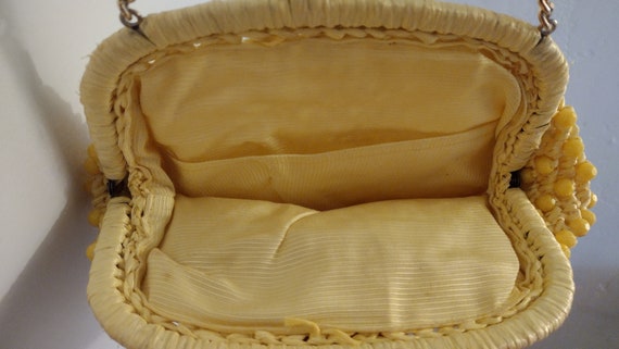 Gorgeous vintage Sunny yellow beaded purse, raffi… - image 3