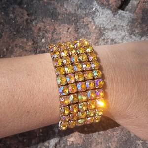 Antieke gele strass-armband, zeldzame gele aurora-steentjes, saphirine, jaren 40, driedelige set