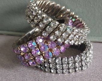 Vintage stack RHINESTONE expansion bracelets 1950s,  Gorgeous!