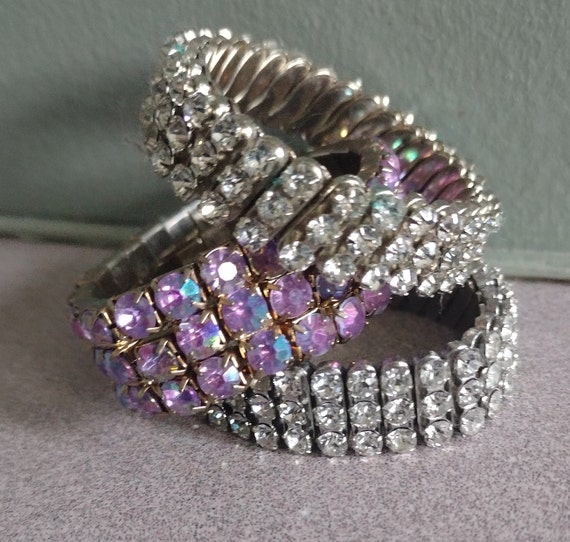 Vintage Rhinestone Expansion Bracelets - 1950s St… - image 1