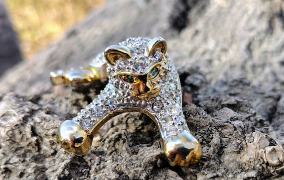 Vtg rhinestone encrusted Cat, tiger, cheetah, Leo… - image 1