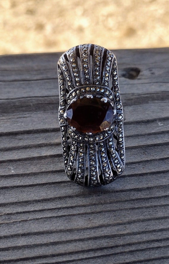 Vtg Garnet & marcasite statement ring,  sterling … - image 7