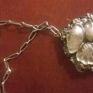 Victorian German silver necklace, Large Floral pendant  c.1800s