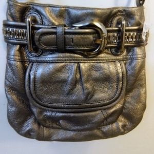 Genuine leather crossbody B. Makowsky gunmetal , metallic silver