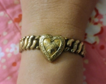 Antique Gold filled sweetheart expansion bracelet, Sterling base