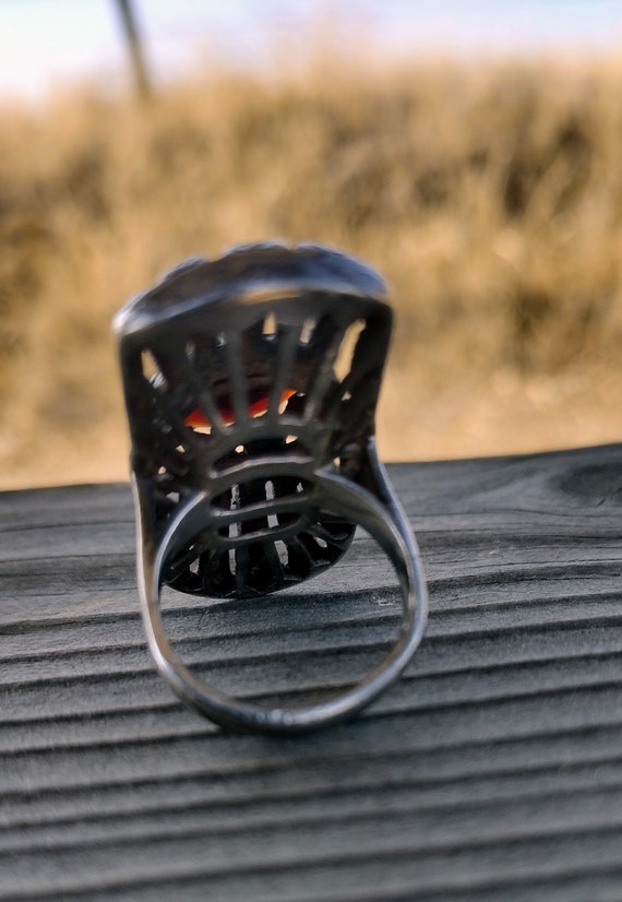 Vtg Garnet & marcasite statement ring,  sterling … - image 5