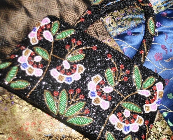 Heavily Beaded Floral Bag  Mint c.1990s - image 2