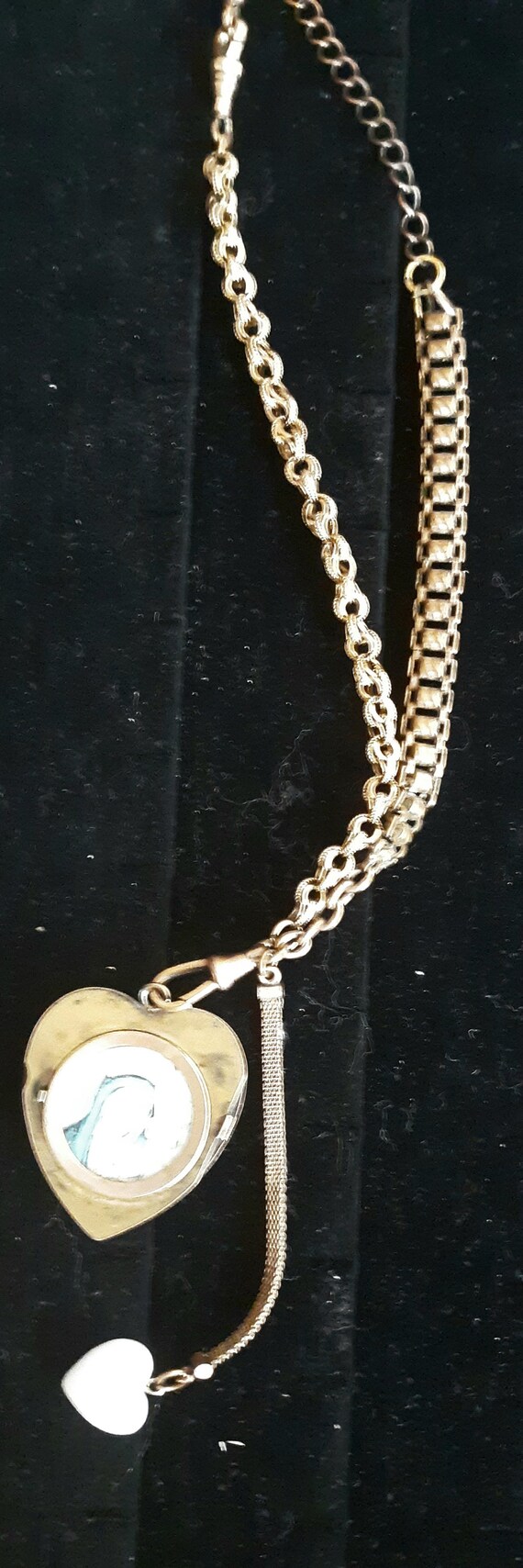 Vintage 12k GF Watch fob/Locket Assemblage necklace U… Gem