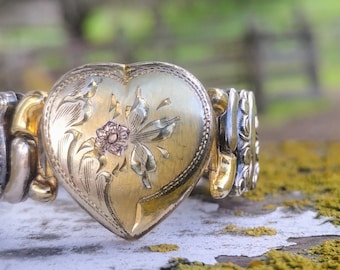 Antique Gold Filled Sweetheart Expansion Bracelet, Circa 1940s, Co