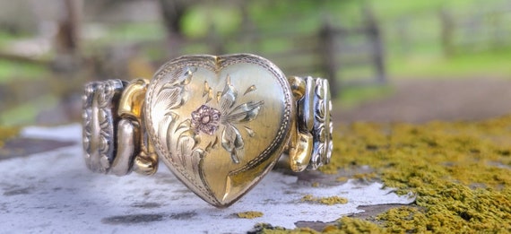 Antique Gold Filled Sweetheart Expansion Bracelet, Circa 1940s, Co