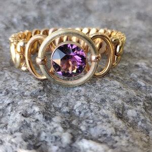 Antique Glass Gold filled Expansion sweetheart bracelet , Amethyst Speidel Phoenix C.1940s image 4
