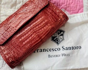 Francisco Santoro krokodilskinnskuvertväska, pumpasiena, Beverly Hills