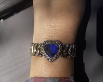 1940s Double Aqua Blue Sweetheart Expansion Bracelet Carmen Signed