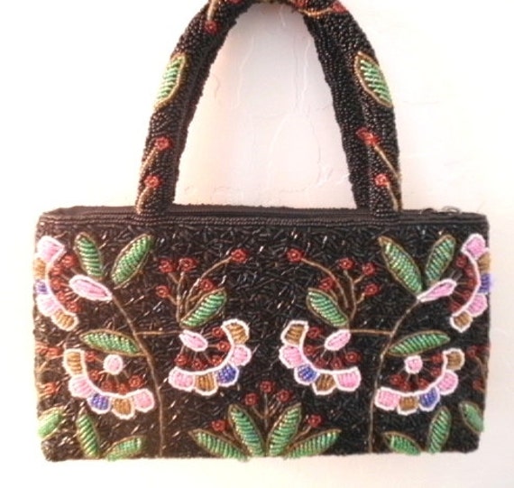 Heavily Beaded Floral Bag  Mint c.1990s - image 5