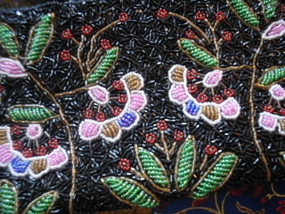 Heavily Beaded Floral Bag  Mint c.1990s - image 1