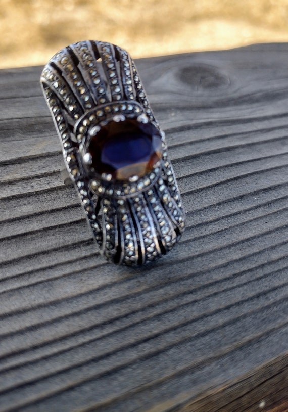 Vtg Garnet & marcasite statement ring,  sterling … - image 4