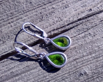 Genuine peridot and sterling silver earrings , lever- back  Gorgeous