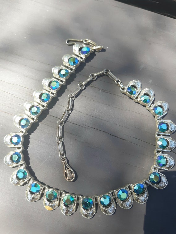 Antique Coro rhinestone Choker Aurora Borealis, a… - image 1