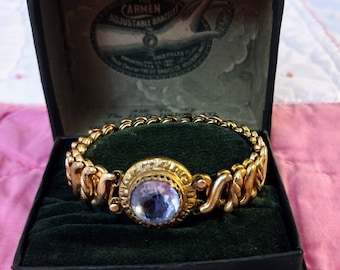 Antique Gold filled Carmen Glass Sweetheart expansion bracelet , Circa 1907  the dfb co