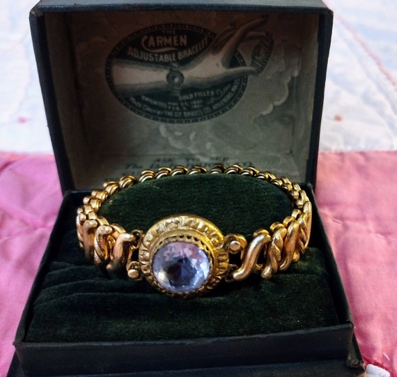 アクセサリー 40s SweetHeart Expansion Bracelet Carmen Antique Gold Filled Carmen Glass Sweetheart Expansion Bracelet