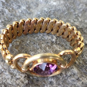 Antique Glass Gold filled Expansion sweetheart bracelet , Amethyst Speidel Phoenix C.1940s image 3