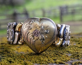 Antique Gold Filled Sweetheart Expansion Bracelet, Circa 1940s, Co
