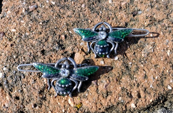 Vintage Rhinestone Enamel Hair Barrettes: Butterfly  display picture 2