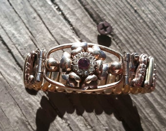 Antique Gold-filled sweetheart Expansion bracelet, Lustern , Sterling base  1940's