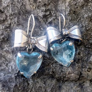 Blue paste Heart dangle earrings , set in Sterling,  Romantic Valentine Gift