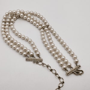 Vintage Glass Pearl choker necklace , 3 Strand adjustable  Elegant necklace LCI LIZ CLAIBORNE