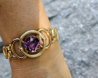 Antique Glass Gold filled Expansion sweetheart bracelet , Amethyst  Speidel Phoenix C.1940s