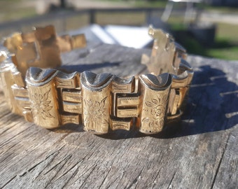 Antikt blommigt armband i 14 karat guld, viktorianskt cirka 1850, liten handled