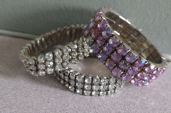 Vintage Rhinestone Expansion Bracelets - 1950s St… - image 4