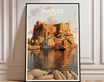 イタリア(ナポリ)のポスター ナポリ海岸のプリント：イタリア旅行ポスター、アマルフィの壁アート