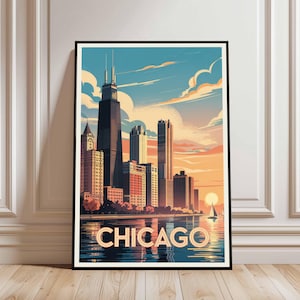 Chicago Skyline Poster, Illinois City Art Print