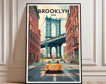 Plakat podróżniczy z Brooklynu – wydruk vintage z Nowego Jorku (do pobrania cyfrowego)