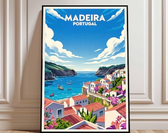 Poster di viaggio Madeira, Portogallo – Stampa artistica costiera (download digitale)
