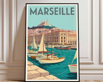 Marseille France Travel Poster, Vintage Style Art Print