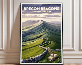 Brecon Beacons National Park Travel Poster, Wales Nature Print