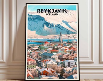 Impressão de viagem de Reykjavik - Islândia, pôster de Reykjavik, pôster da Islândia, arte de parede de viagem, impressão da Islândia, pôster, Islândia, Europa, Reykjavik
