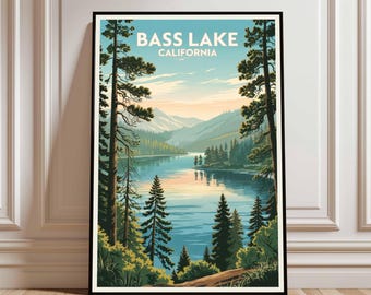 Bass Lake California Travel Poster, Minimalist Wall Art