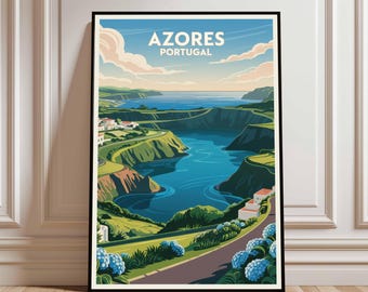 Azores Portugal Vintage Travel Poster, Fine Art Print